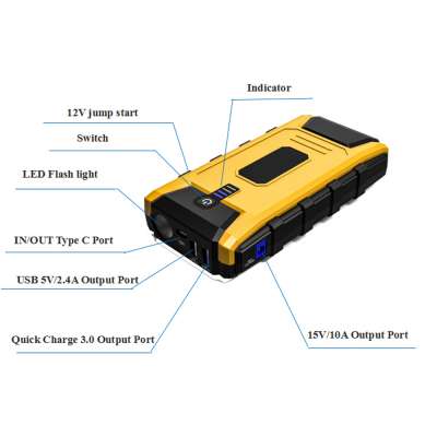 PD15W portable 13000mAh lithium Car Jump Starter Battery Booster Charger 800A Peak Current